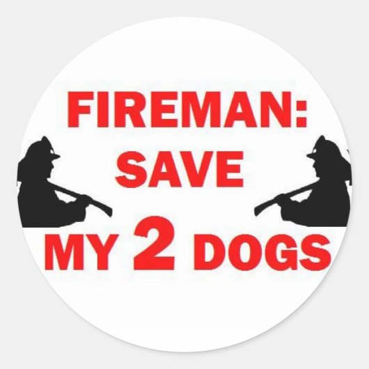 Red mijn 2 honden brandweerman ronde sticker (Voorkant)