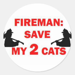 Red mijn 2 katten brandweerman ronde sticker