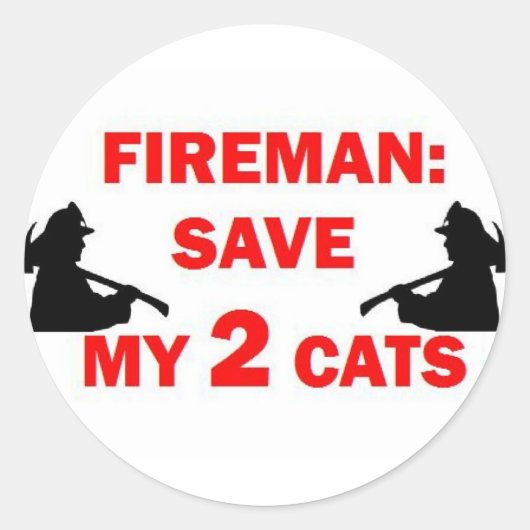 Red mijn 2 katten brandweerman ronde sticker (Voorkant)