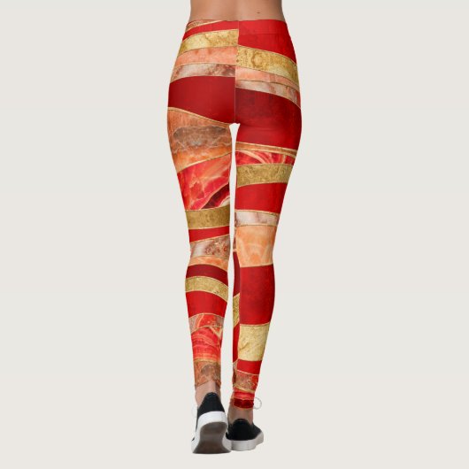 Red Minerals Gold Metallic Wavy Abstract Leggings (Achterkant)