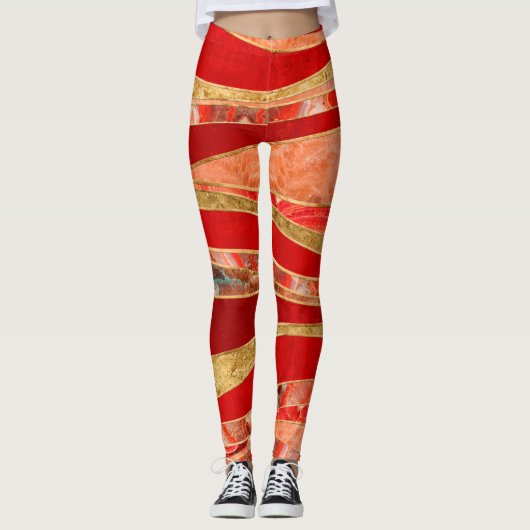 Red Minerals Gold Metallic Wavy Abstract Leggings (Voorkant)