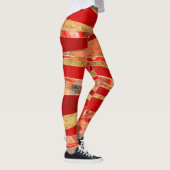 Red Minerals Gold Metallic Wavy Abstract Leggings (Rechts)