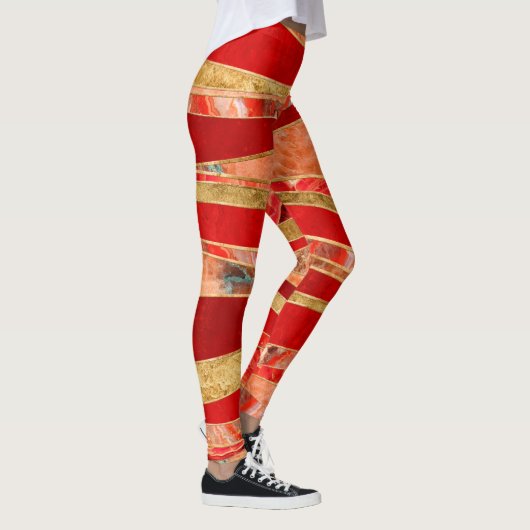 Red Minerals Gold Metallic Wavy Abstract Leggings (Rechts)