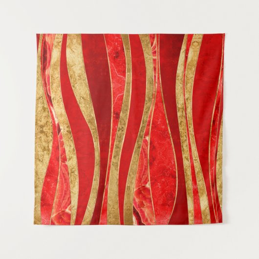 Red Minerals Gold Metallic Wavy Abstract Wandkleed (Voorkant (horizontaal))