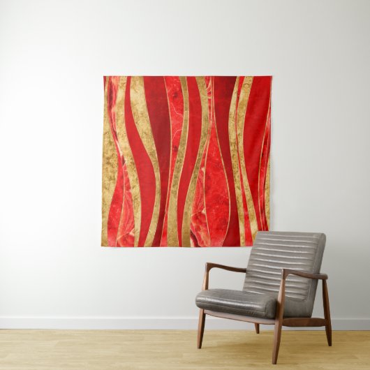 Red Minerals Gold Metallic Wavy Abstract Wandkleed (In Situ (horizontaal))