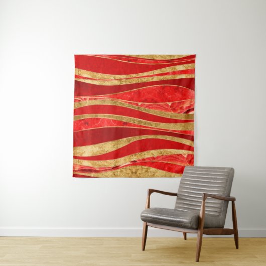 Red Minerals Gold Metallic Wavy Abstract Wandkleed (In situ)