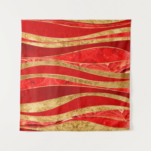 Red Minerals Gold Metallic Wavy Abstract Wandkleed (Voorkant)
