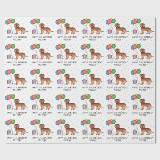 Red Mini Goldendole Cute Cartoon Dog Birthday Cadeaupapier (Vlak)