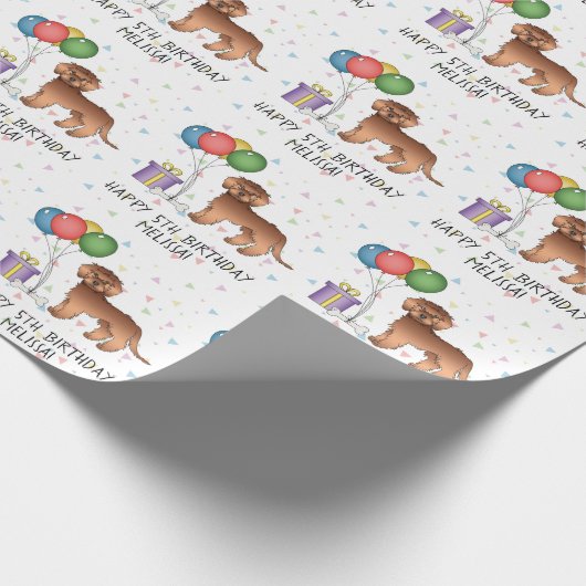 Red Mini Goldendole Cute Cartoon Dog Birthday Cadeaupapier (Hoek)