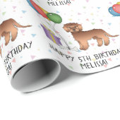 Red Mini Goldendole Cute Cartoon Dog Birthday Cadeaupapier (Rol Hoek)