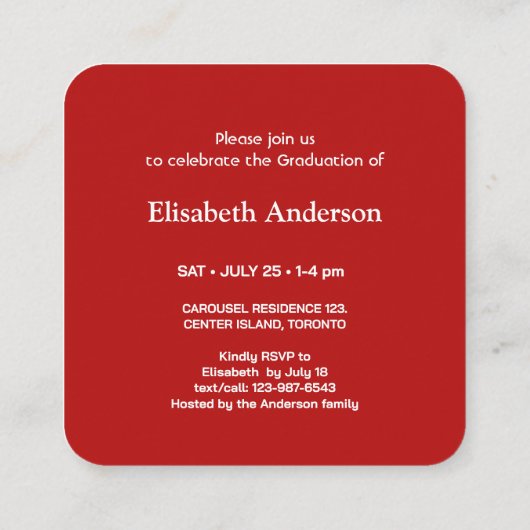 Red Mini Graduation Party Klasse van 2025 Informatiekaartje (Achterkant)