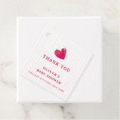 Red Minimal Heart Stripe Baby shower Dank u Bedankjes Labels (In situ)