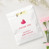 Red Minimal Heart Stripe Baby shower Dank u Bedankzakje (Gezegeld)