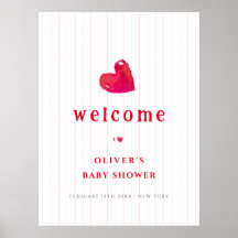 Red Minimal Heart Stripe Baby shower Welkom