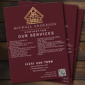 Red Minimal Home Building Construction QR Code Flyer