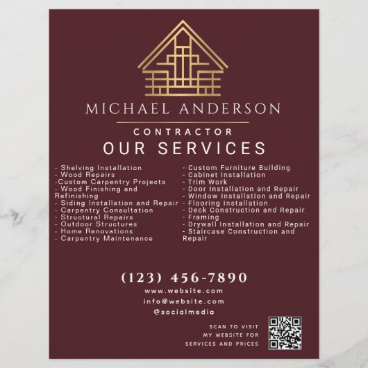 Red Minimal Home Building Construction QR Code Flyer (Voorkant)