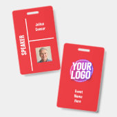 Red Minimal Speaker Event ID-badge Badge (Voor- en achterkant)
