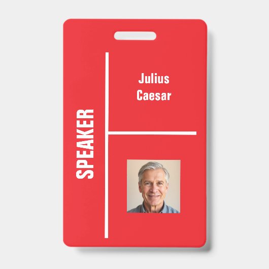 Red Minimal Speaker Event ID-badge Badge (Voorzijde)