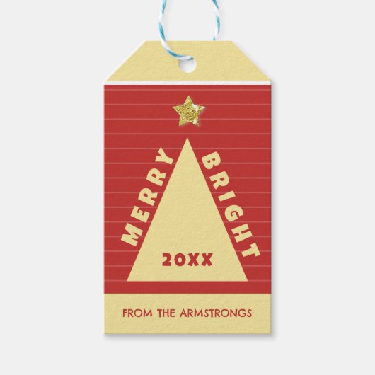 Red Minimalist Christmas Tree Name Cadeaulabel (Voorkant)