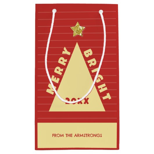 Red Minimalist Christmas Tree Name Klein Cadeauzakje (Achterkant)