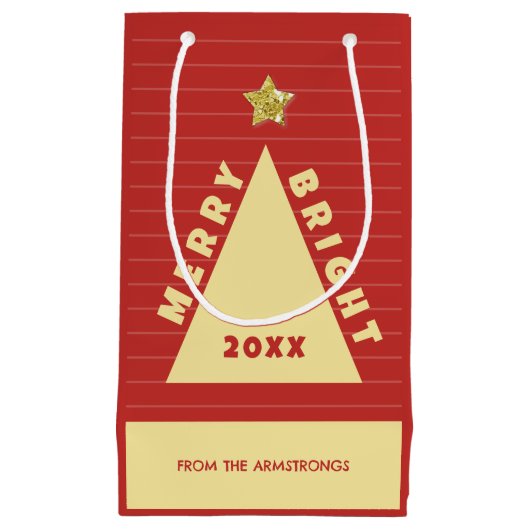 Red Minimalist Christmas Tree Name Klein Cadeauzakje (Voorkant)