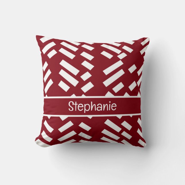 Red Minimalist Diagonal Striped Pattern With Name Kussen (Voorkant)