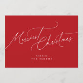 Red Minimalist Elegant Script Merriest Christmas Feestdagenkaart (Voorkant)