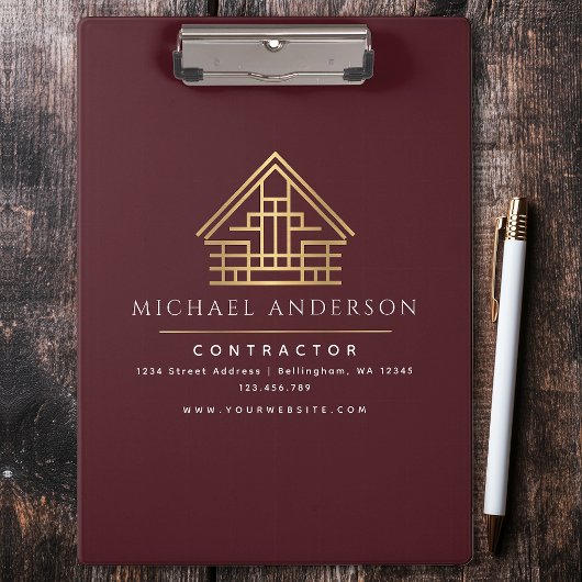 Red Minimalist Home Building Contractor Klembord