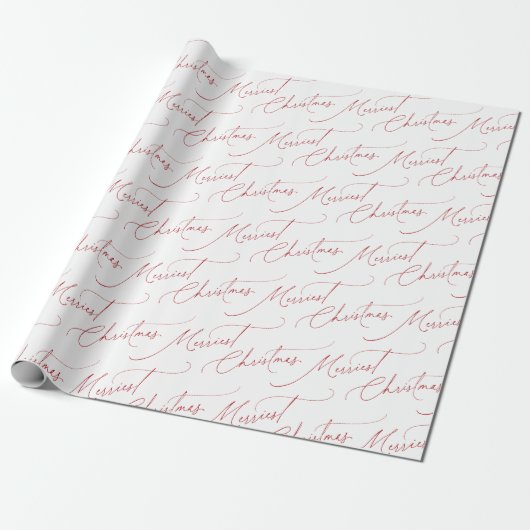 Red Minimalist Modern Script Merriest Christmas Cadeaupapier (Uitgerold)