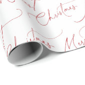 Red Minimalist Modern Script Merriest Christmas Cadeaupapier (Rol Hoek)