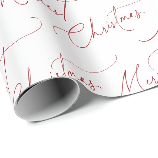 Red Minimalist Modern Script Merriest Christmas Cadeaupapier (Rol Hoek)