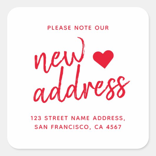 Red minimalist noteer ons nieuwe adres vierkante sticker (Voorkant)