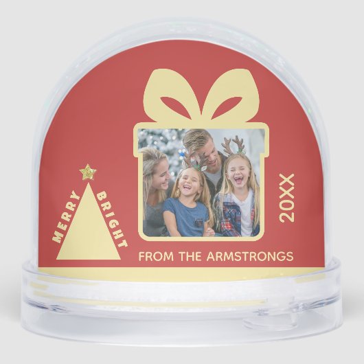 Red Minimalist Tree Gift Box Photo Keepsake Sneeuwbol (Achterkant)