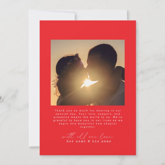 Red | Minimalistische Eenvoudig Script Hart Weddin Bedankkaart (Achterkant)