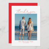 Red | Minimalistische Eenvoudig Script Hart Weddin Bedankkaart (Voorkant / Achterkant)