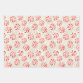 Red Mint Cream Christmas Bows Peppermint Stripes Inpakpapier Vel (Voorkant 2)