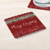 Red Mint Green Glitter Sparkle Kerstmis Kartonnen Onderzetters (Gebogen)