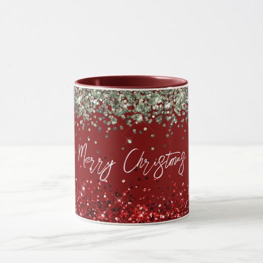 Red Mint Green Glitter Sparkle Kerstmis Mok (Midden)