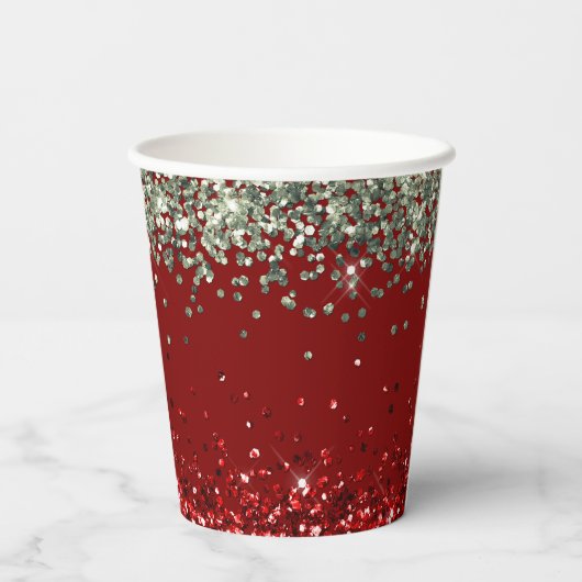 Red Mint Green Glitter Sparkle Kerstmis Papieren Bekers (Achterkant)