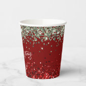 Red Mint Green Glitter Sparkle Kerstmis Papieren Bekers (Links)