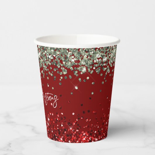 Red Mint Green Glitter Sparkle Kerstmis Papieren Bekers (Links)