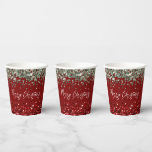Red Mint Green Glitter Sparkle Kerstmis Papieren Bekers