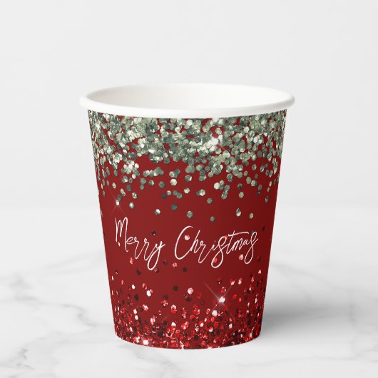 Red Mint Green Glitter Sparkle Kerstmis Papieren Bekers (Voorkant)