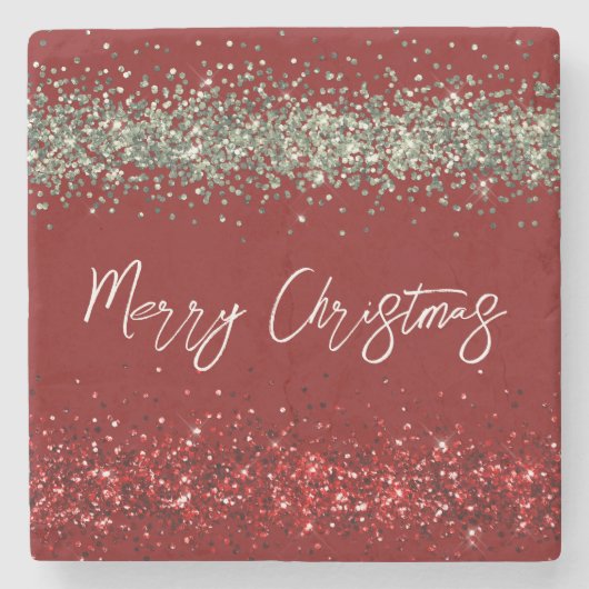 Red Mint Green Glitter Sparkle Kerstmis Stenen Onderzetter (Voorkant)