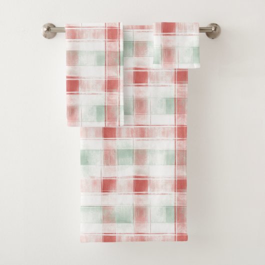 Red Mint Peppermint Mocha Plaid Stripes Christmas Bad Handdoek (Insitu)