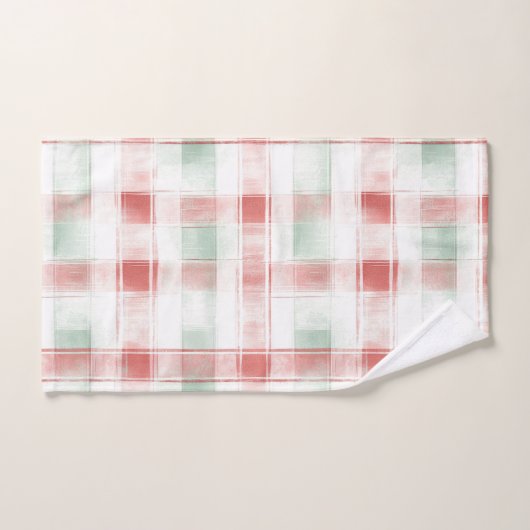 Red Mint Peppermint Mocha Plaid Stripes Christmas Bad Handdoek (Handdoek)