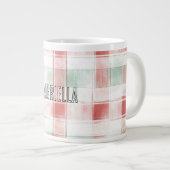 Red Mint Peppermint Mocha Plaid Stripes Christmas Grote Koffiekop (Voorkant rechts)