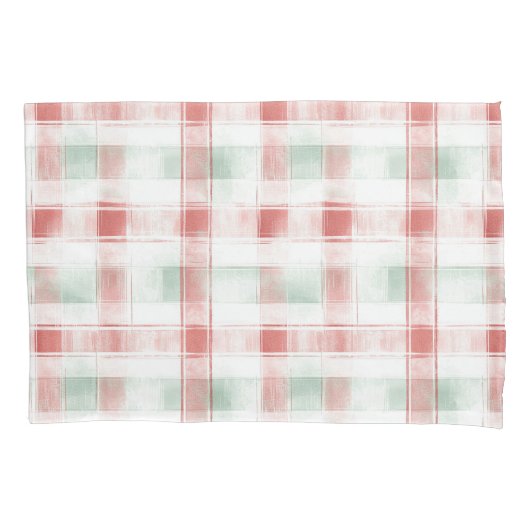 Red Mint Peppermint Mocha Plaid Stripes Christmas Kussensloop (Voorkant-Links)