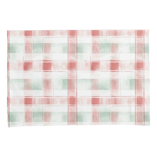 Red Mint Peppermint Mocha Plaid Stripes Christmas Kussensloop (Voorkant-Rechts)