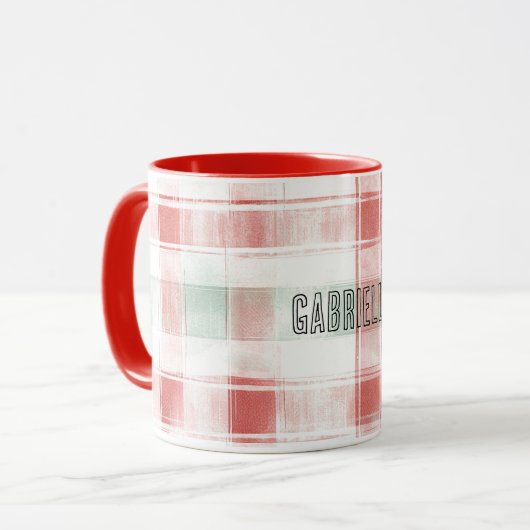 Red Mint Peppermint Mocha Plaid Stripes Christmas Mok (Voorkant links)